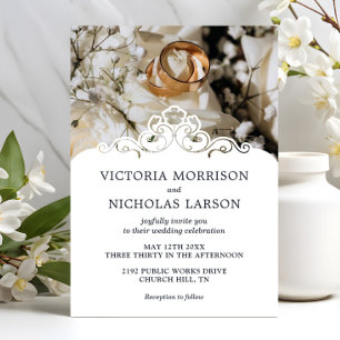 Modern Elegant Rings Floral Classic Wedding Invitation