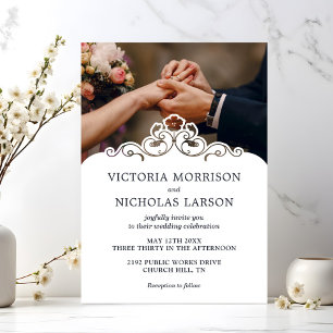 Modern Elegant Rings Floral Classic Wedding Invitation