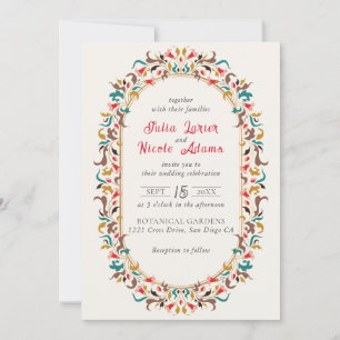 Modern Elegant Romantic Floral Wreath Wedding Invitation