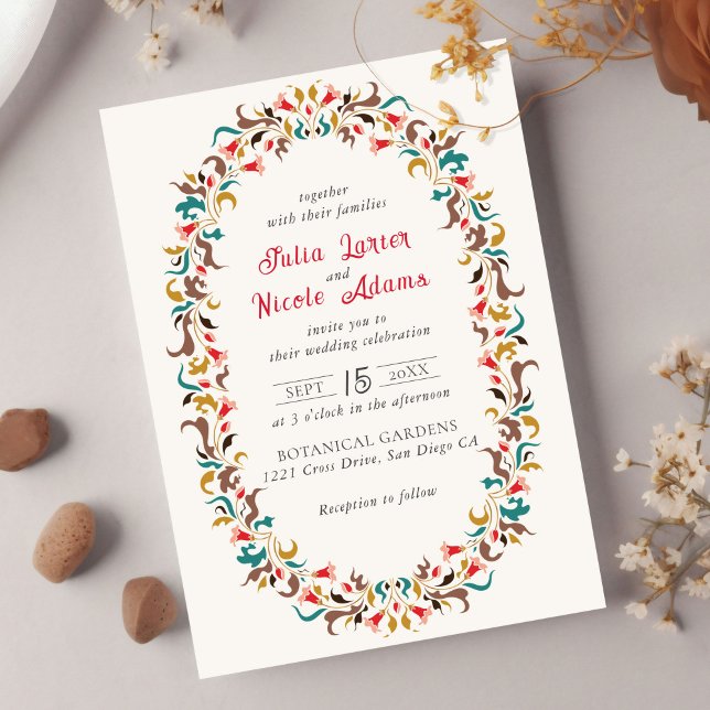 Modern Elegant Romantic Floral Wreath Wedding Invitation (Creator Uploaded)