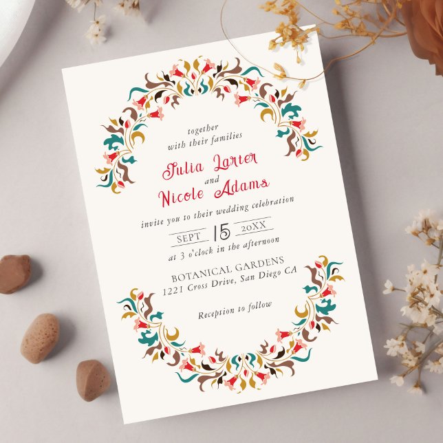 Modern Elegant Romantic Floral Wreath Wedding Invitation (Creator Uploaded)
