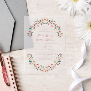Modern Elegant Romantic Floral Wreath Wedding Vellum Invitations