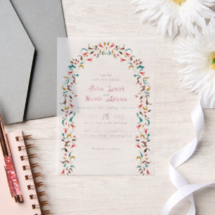 Modern Elegant Romantic Floral Wreath Wedding Vellum Invitations