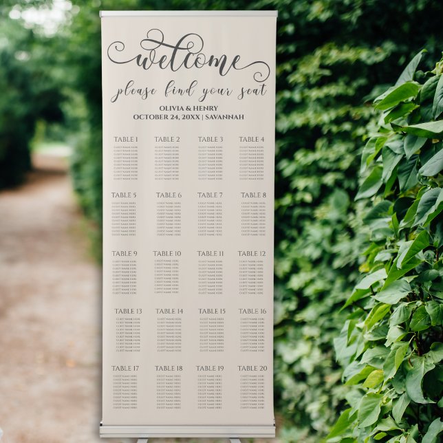 Modern Elegant Romantic Wedding Seating Chart Retractable Banner (Creator Uploaded)