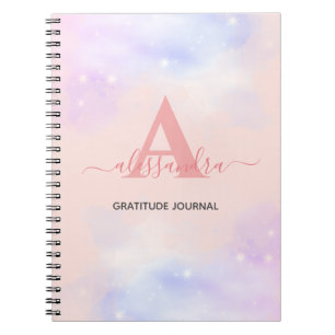 modern elegant rose blush name monogram gratitude notebook
