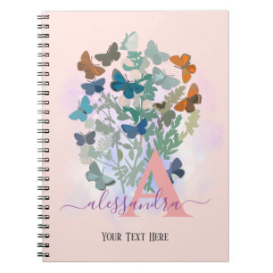 modern elegant rose butterfly monogram gratitude  notebook
