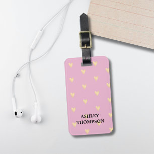 Modern Elegant Rose Faux Gold Hearts Luggage Tag