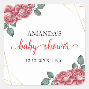 Modern Elegant Rose Floral Sweetheart Baby Shower  Square Sticker