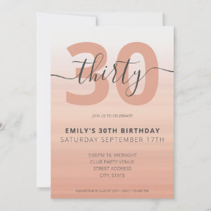 Modern Elegant Rose Gold 30th Birthday Invitation
