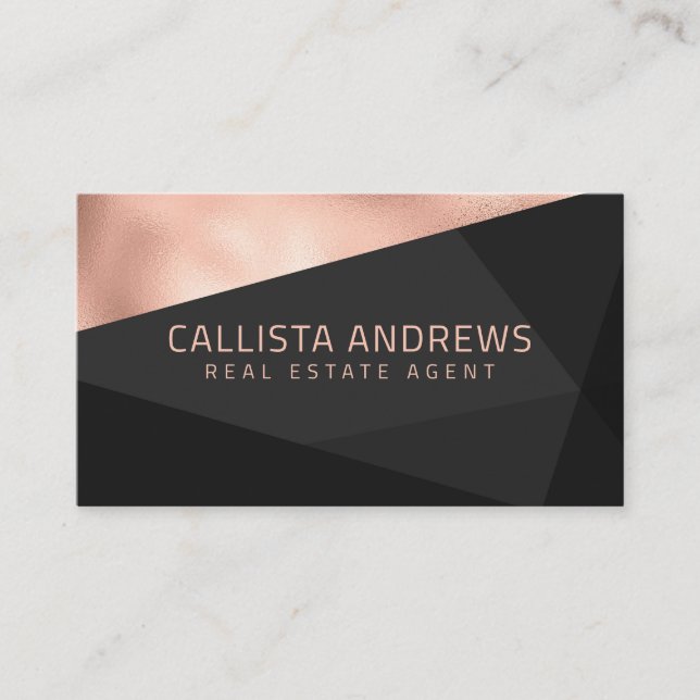 Modern Elegant Rose Gold Black Grey Geometric Business Card (Front)