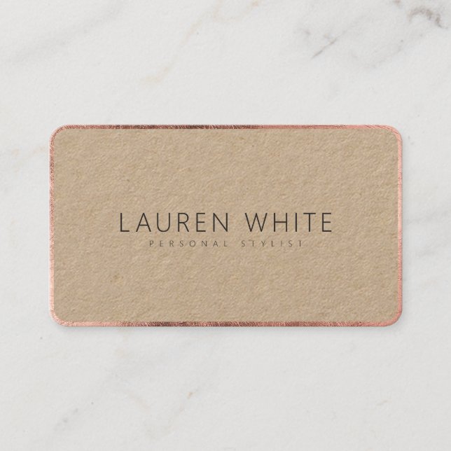 Modern elegant rose gold black minimalist kraft business card (Front)