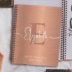 Modern Elegant Rose Gold Brushed Metal Monogrammed Notebook