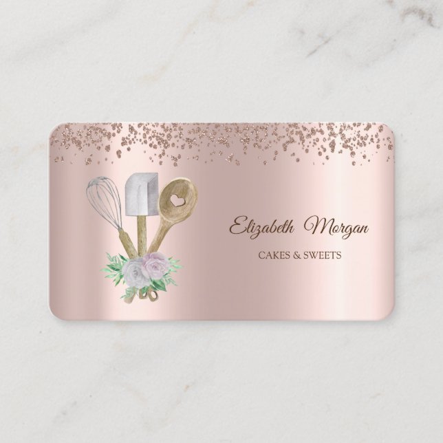 Modern Elegant Rose Gold Cupcake,Sweets,Bakery Bus Business Card (Front)