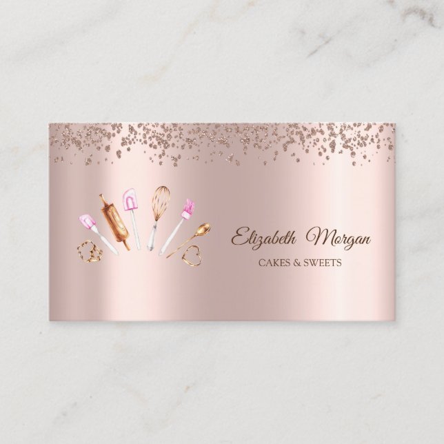 Modern Elegant Rose Gold Diamonds,Bakery Tools Business Card (Front)