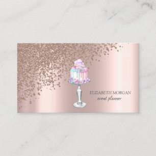 Modern Elegant Rose Gold Diamonds Cake Sweets Business Card