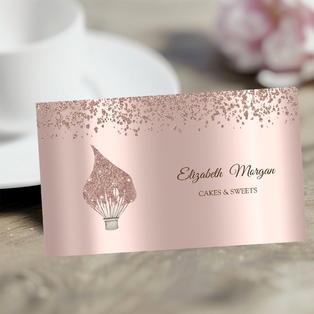 Modern Elegant Rose Gold Diamonds Glitter Whisk Business Card (Creator Uploaded)