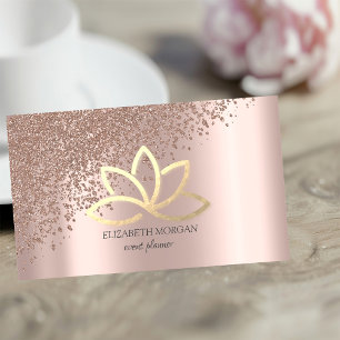 Modern Elegant Rose Gold Diamonds Gold Lotus  Business Card
