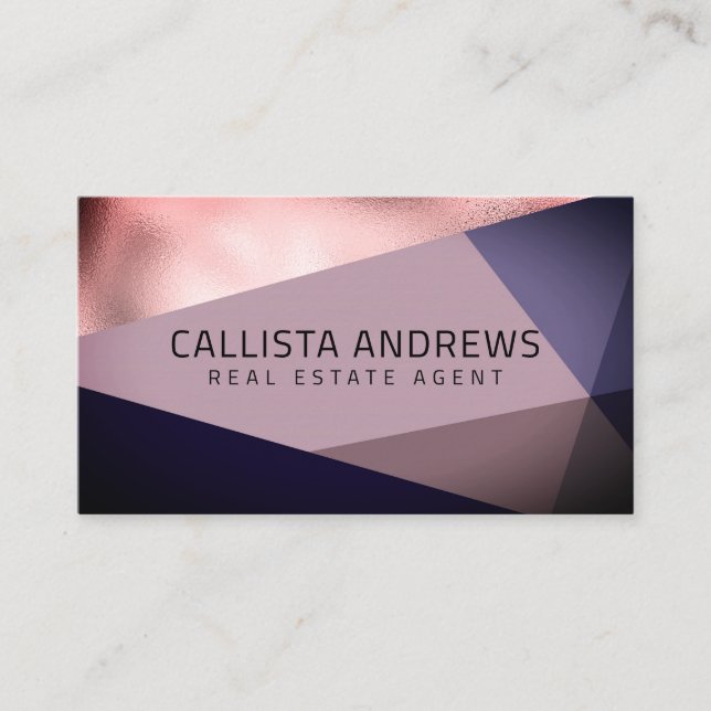 Modern Elegant Rose Gold Dusty Purple Geometric Business Card (Front)