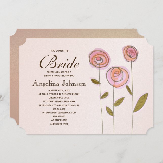 Modern Elegant Rose Gold Floral Bridal Shower Invitation (Front/Back)