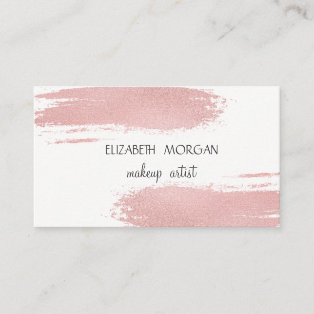 Modern Elegant Rose Gold Foil Brush Stroke,White Business Card (Front)