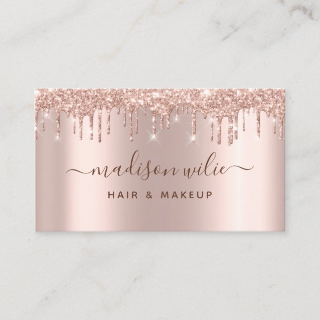 Modern Elegant Rose Gold Glitter Beauty Salon  Business Card (Front)