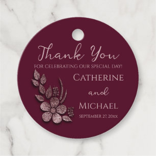 Modern Elegant Rose Gold Glitter Floral & Burgundy Favour Tags