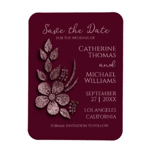 Modern Elegant Rose Gold Glitter Floral & Burgundy Magnet