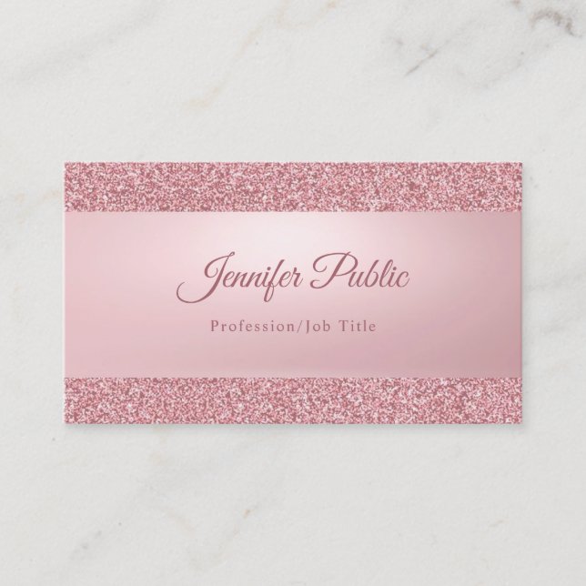 Modern Elegant Rose Gold Glitter Handwritten Name Business Card (Front)