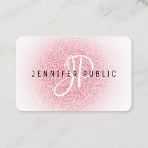 Modern Elegant Rose Gold Glitter Look Monogram Business Card