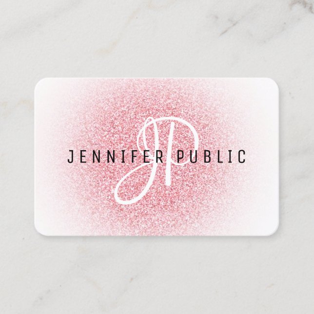Modern Elegant Rose Gold Glitter Look Monogram  Business Card (Front)