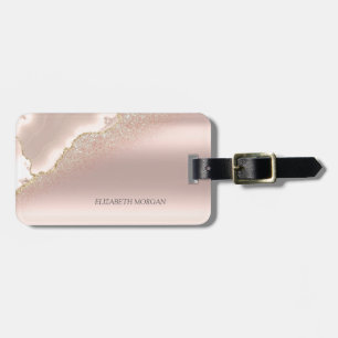 Modern Elegant Rose Gold Glitter Marble Luggage Tag