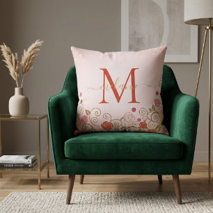 Modern Elegant Rose Gold Glitter Monogram Script  Cushion