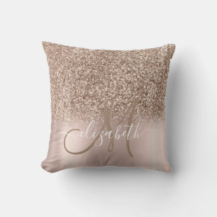 Modern Elegant Rose Gold Glitter Ombre Monogram Cushion