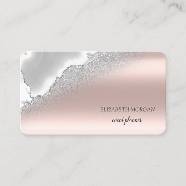 Modern Elegant Rose Gold Glitter Silver Marble  Business Card (Front)