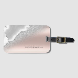 Modern Elegant Rose Gold Glitter Silver Marble Luggage Tag