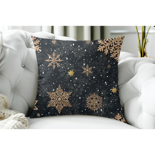 Modern Elegant Rose Gold Glitter Snowflakes Grey Cushion