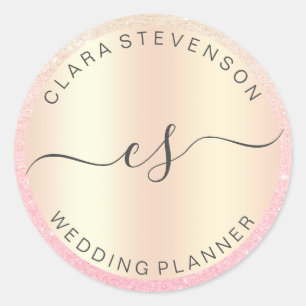 Modern elegant rose gold glitter wedding planner classic round sticker