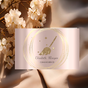 Modern Elegant Rose Gold ,Gold Circles Broom Business Card
