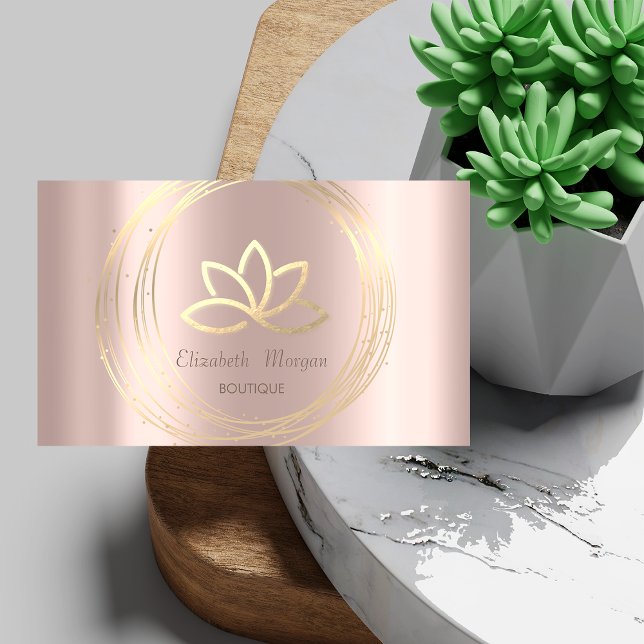 Modern Elegant Rose Gold ,Gold Circles Gold Lotus  Business Card (Creator Uploaded)