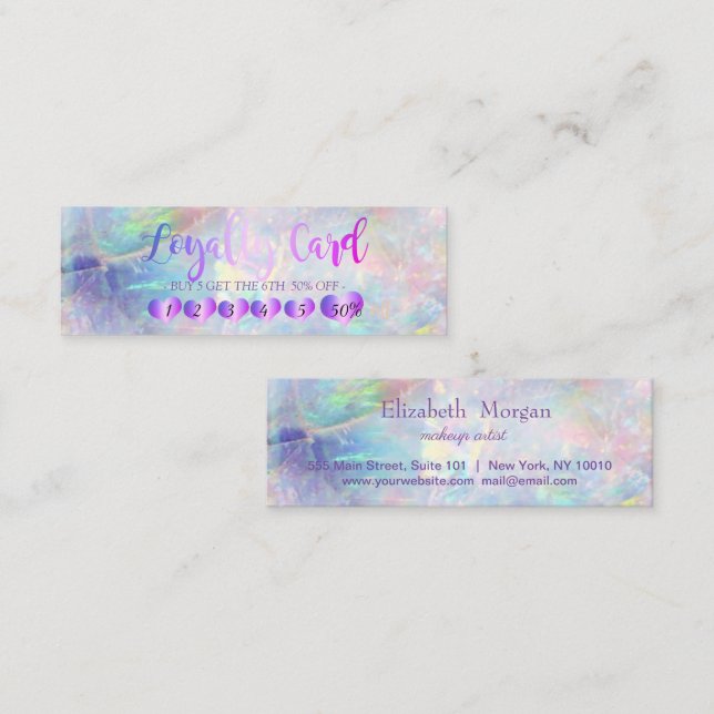 Modern Elegant Rose Gold Heart,Opal Loyalty Card (Front/Back)