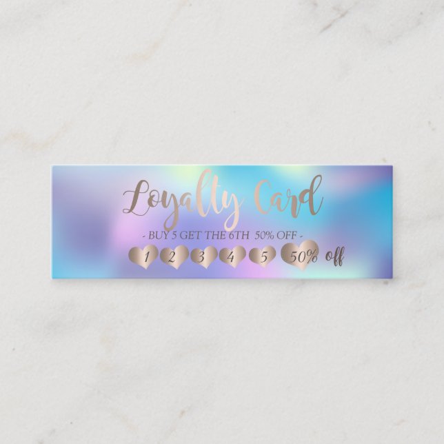 Modern Elegant Rose Gold Hearts,Holographic Loyalty Card (Front)