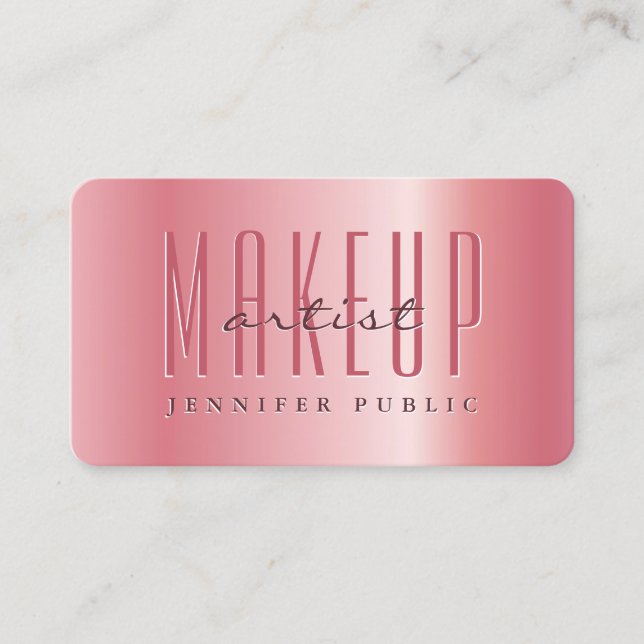 Modern Elegant Rose Gold Luxury Make Up Artist Business Card (Front)