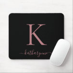 Modern Elegant Rose Gold Monogram Script Black Mouse Mat<br><div class="desc">Modern Elegant Pink Rose Gold Monogram Script on a chic black mouse pad. Easy to customize with your own name and details. Perfect for your modern minimalist yet luxury lifestyle! Please contact us at cedarandstring@gmail.com if you need assistance with the design or matching products.</div>