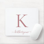 Modern Elegant Rose Gold Monogram Script White Mouse Mat<br><div class="desc">Modern Elegant Pink Rose Gold Monogram Script on a chic whitemouse pad. Easy to customize with your own name and details. Perfect for your modern minimalist yet luxury lifestyle! Please contact us at cedarandstring@gmail.com if you need assistance with the design or matching products.</div>