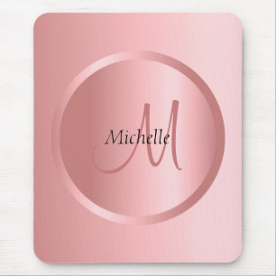 Modern Elegant Rose Gold Monogrammed Template Mouse Mat