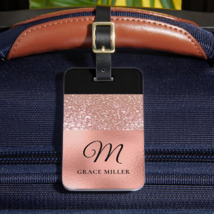 Modern Elegant Rose Gold Personalised Monogram Luggage Tag