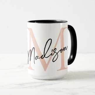 Modern Elegant Rose Gold Personalised Monogram Mug