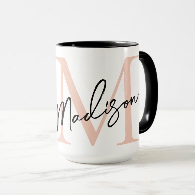 Modern Elegant Rose Gold Personalised Monogram Mug (Front Right)