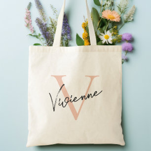 Modern Elegant Rose Gold Personalised Monogram Tote Bag
