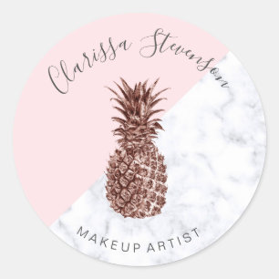 Modern elegant rose gold pineapple pink makeup classic round sticker